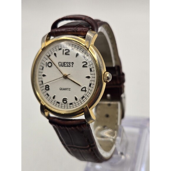Vintage Guess 1988 Gold Tone Unisex White Dial Watch. New Battery + Band main image 2
